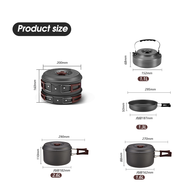 Hiking Non Stick Backpack Camping Cookware Set